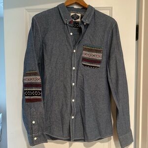New Look Denim-Style Blue Button-Down Shirt with Patterned Pocket